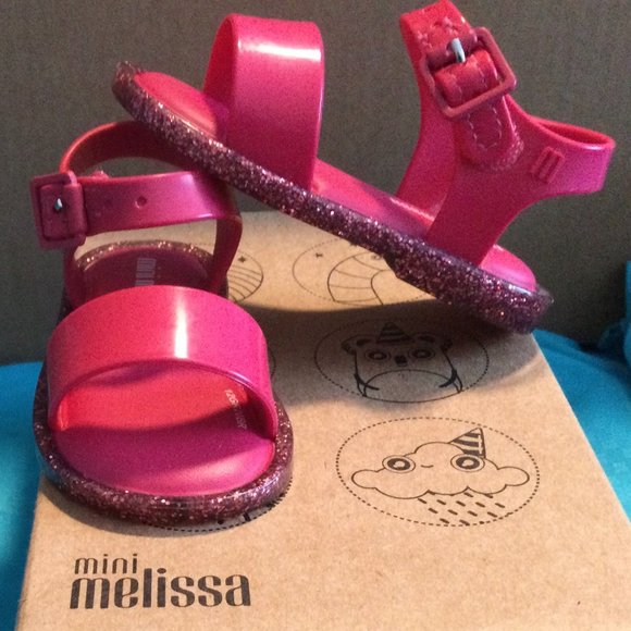 MINI MELISSA Sandals Pink/Pink Glitter Mar Velcro Strap Toddler Kid's Size 5 NEW - Picture 1 of 1